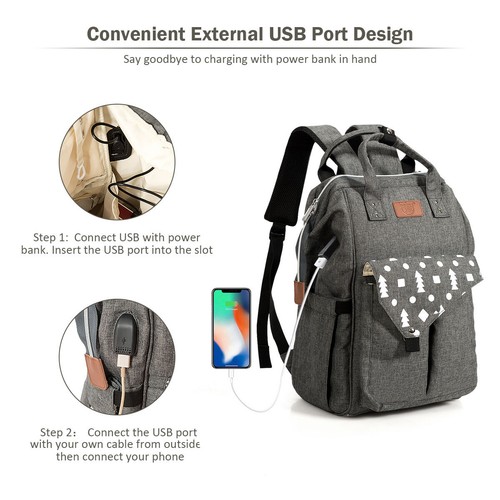 Large Diaper Bag Mummy Travel Backpack w/ USB Charge Port Nappy Bottle Bag - Picture 3 of 6