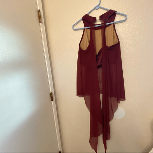 Curtain Call Dance costume 2 piece burgundy red mesh skirt top P669 XLA adult - Picture 5 of 12