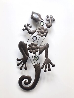 Metall Deko Gecko Eidechse liegend Gartenfigur 37 cm braun Steine Blumen Neu