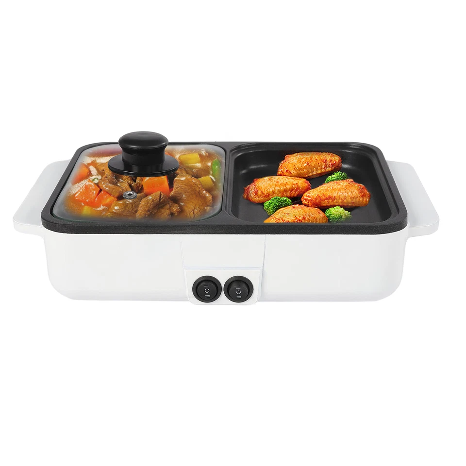 Olla caliente eléctrica 2 en 1 con parrilla antiadherente parrilla barbacoa sopa Shabu olla 1200 W Foto 2 de 4