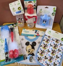 New Mickey Mouse Gift Set Bottles Sippy Cup Bib Burp Cloth, T7MIS