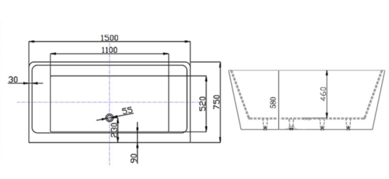 1500*750*580mm 4mm Acrylic T212 Back To Wall Bathtub eBay