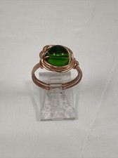 Handmade Copper Wire Wrap Green Glass Bead Ring Size 6 1/2 135