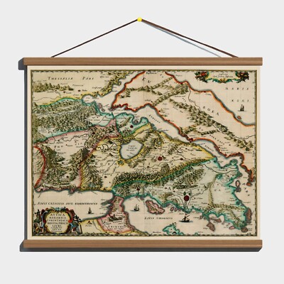 Antique 1630 Old Decorative Map of Ancient Greece; Canvas Magnetic Wooden Hanger