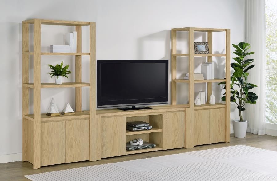 LARGE 3 PC OAK 60" TV CONSOLE ENTERTAINMENT CENTER and 2 STO