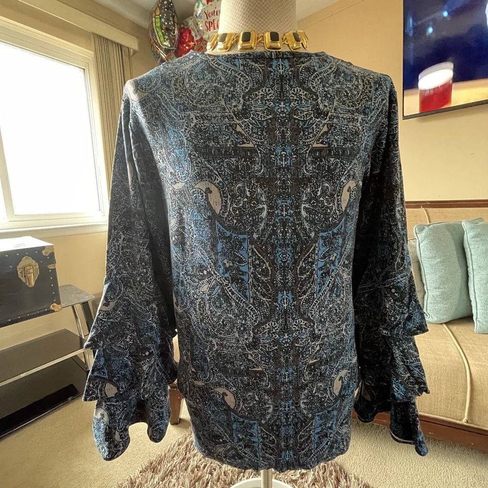 Ruff Hewn Women's Tiered Bell Long Sleeve Paisley Top Gothic Grunge Size 3X Work - Image 2 of 4