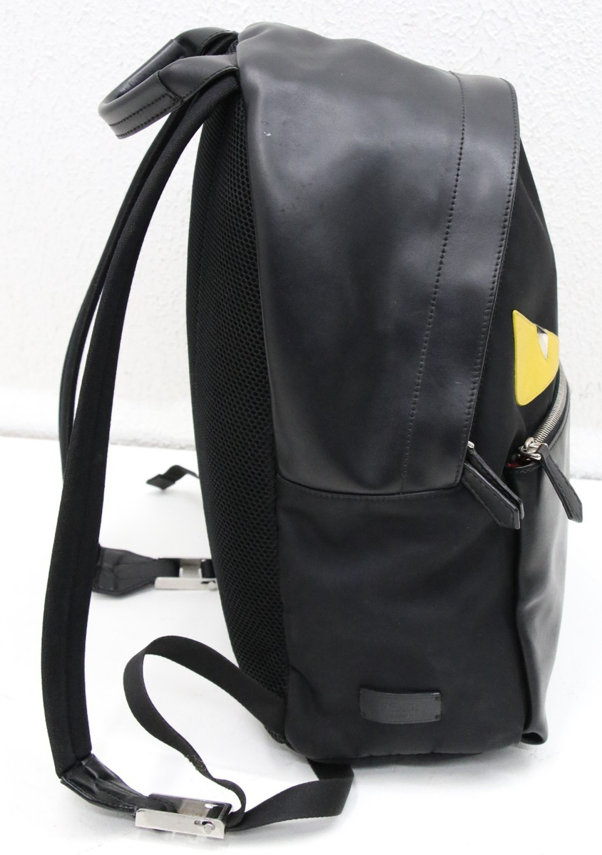 Fendi Nylon Vitello Liberty Monsters Eyes Rounded Backpack - Black