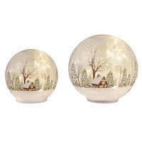 2Er LED Deko Kugeln Winterlandschaft Geeist Drehend 15 + 20Cm Glas Timer Formano