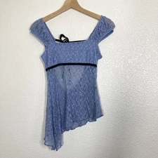 Kimchi Y2K Blue Shirt Womens Small Blue Lace Asymmetrical Hem Urban Outfitters