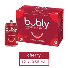 Bubly Cherry Sparkling Water Beverage, 12x355ml cans, 4.26L/144 oz