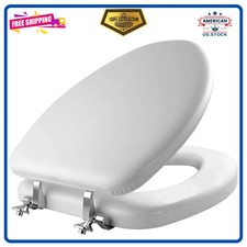 Mayfair Elongated Padded Toilet Seat with Chrome Hinges White Wood Core