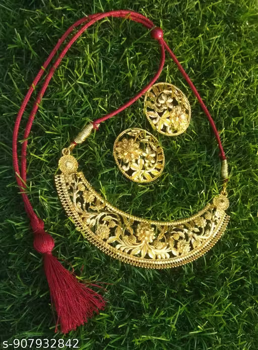 Collana Hansuli Placcata Oro Con Orecchini Gioielli | Gioielli Tradizionali foto 2