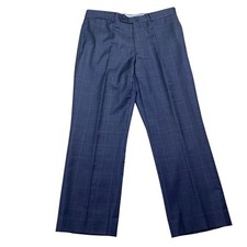 Tommy Hilfiger Mens Navy Blue Windowpane Plaid 100% Wool Dress Pants Sz 33"
