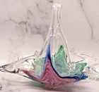 VTG Lavorazione MURANO Art Glass Multi-Color Pastel Swirl Hand-Blown Basket Bowl