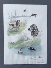 Signierter Druck Léon Danchin, Jagdhunde