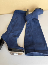 Botas hasta la rodilla de gamuza azul Cole Haan talla 6B plataforma tacón charol negro
