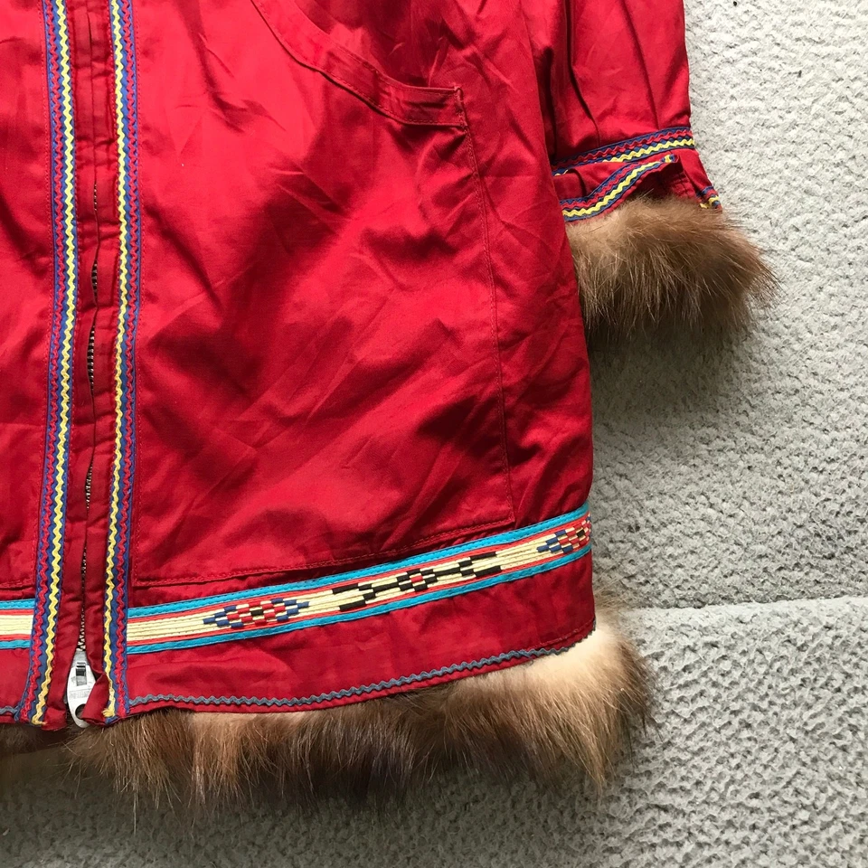 Vintage 70s Inuit Eskimo Parka Coat Hooded Women Medium Large Zip Wool Lined Fur - Image 4 of 4