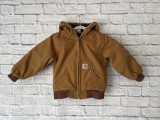 Youth boys Original carhartt Duck jacket Xxs 4/5 Lightly Faded Tan Brown Hooded