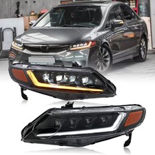 For Honda Civic 2006-2011 Led Headlight Pair Sequential Signal Black Housing Drl