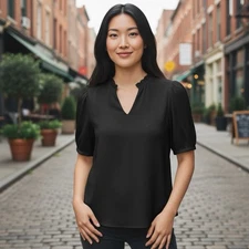 NWT Anrabess Women’s Black Ruffle Collar Blouse – Size Small