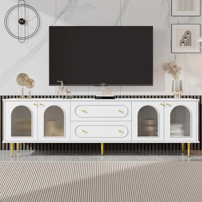 VIBE HAUS 78.7'' Modern TV Stand, TV Cabinet with Five Metal Legs and Metal Ha