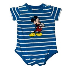 Vintage Disney Store Mickey Mouse embroidered infant blue striped bodysuit 3mo