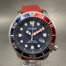 Citizen Eco-Drive Dive Watch Men 44mm Blue Dial Steel Date Pepsi Bezel Works