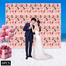 6PCS Pink Artificial Flower Panel Wedding Party Background Floral Decor Wall