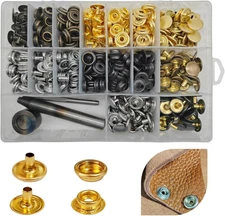 Leather Snaps and Fasteners Kit, 120 Set Brass 304 Stainless Steel Heavy Duty Sn