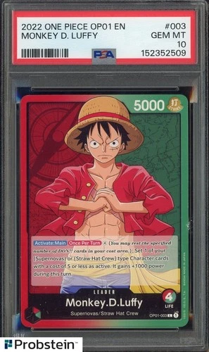 2022 One Piece OP01 EN #003 Monkey.D.Luffy PSA 10 GEM MINT