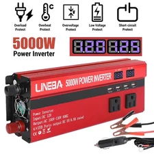 5000W Power Inverter DC 12V to AC 110V Car Sine Wave Converter Modified 4 USB