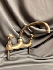 KITCHEN MIXER TAPS, BIFLO, BARE AGED BRASS FLAT BASE MOUNTED TAPS