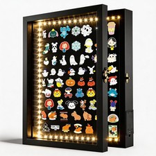 LED Pin Display Case with Openable Acrylic Door, 16x12 Black Enamel Pin Displ...