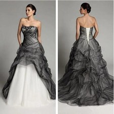 Customized Black and White Wedding Dresses Gothic Vintage Ruffles Bridal Gowns