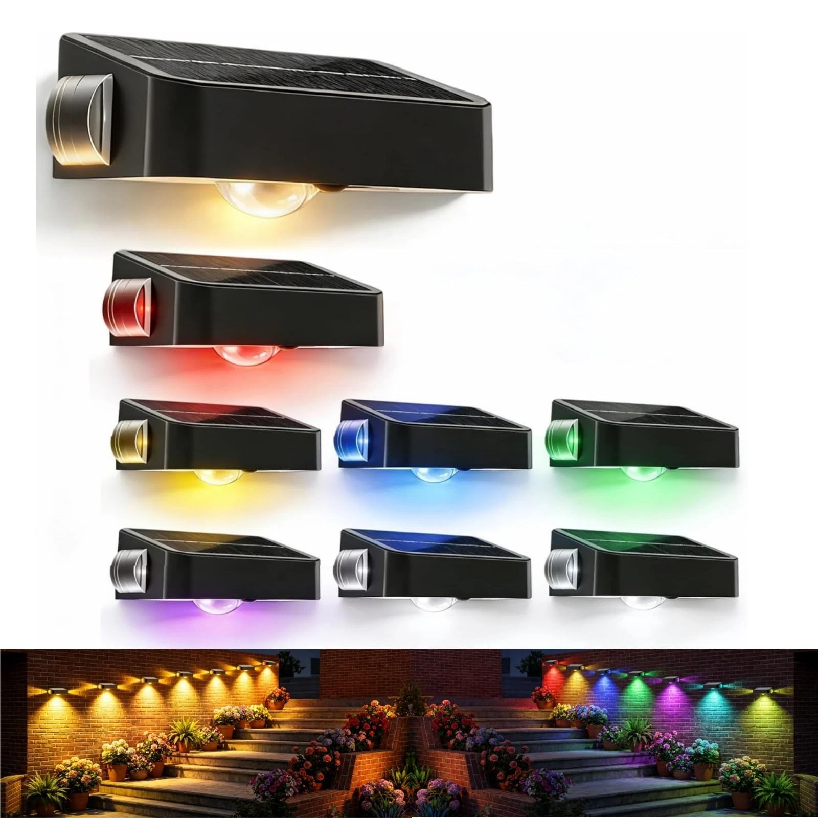 Waterproof Solar Fence Lights Outdoor 8 Pack 12 RGB Color Changing Mode Decor...