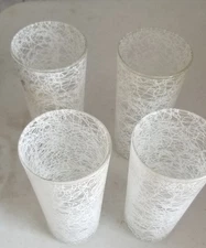 Vintage Spaghetti String Glasses Set Of Four Mid Century Mod Textured White Trim