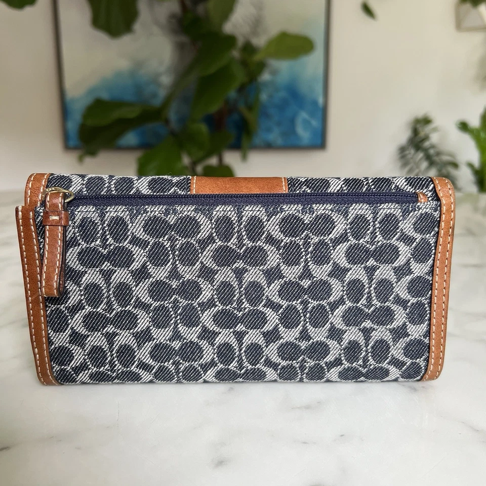 Cartera Larga COACH Vintage Y2K Denim Firma Chequera 41745 Latón Cuero Tostado Foto 3 de 4
