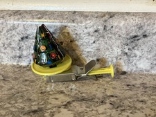 Vintage Japan Tin Litho Spinning Christmas Tree Santa Push Spinner Toy Works