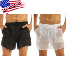 US Men See Through Boxer Shorts Drawstring Beach Trunk Shorts Swimsuit Underwear