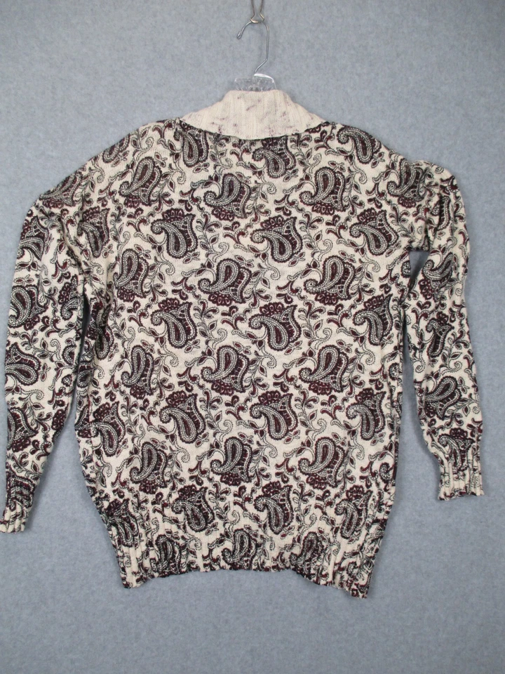 Womens Cardigan Medium Open Front Shawl Collar Cotton Paisley Maroon Red Boho - Image 2 of 4