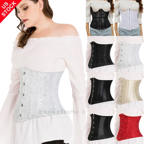 Women Lace Up Stays Support Underbust Corset Bustier Waist Cincher Body Shaper - Afbeelding 1 van 19