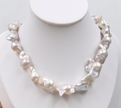 CLASSIC Big 20mm South sea White Weird Baroque Pearl Necklace 18inch