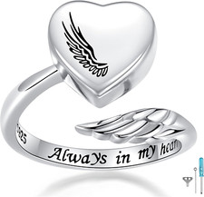 Sterling Silver Open Adjustable Angel Wing Cremation Urn Ring for Ashes Women