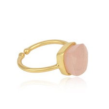 Yellow Gold Plated 925 Silver Rose Chalcedony Gemstone Solitaire Rings Jewelry