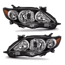 For 2011 2012 2013 Toyota Corolla Headlights Headlamp Pair Black Housing  LE XLE