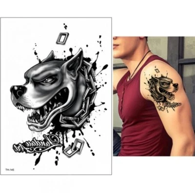 JUSTFOX Temporary Tattoo Pit Bull Dog Design Adhesive Tattoo Body Art