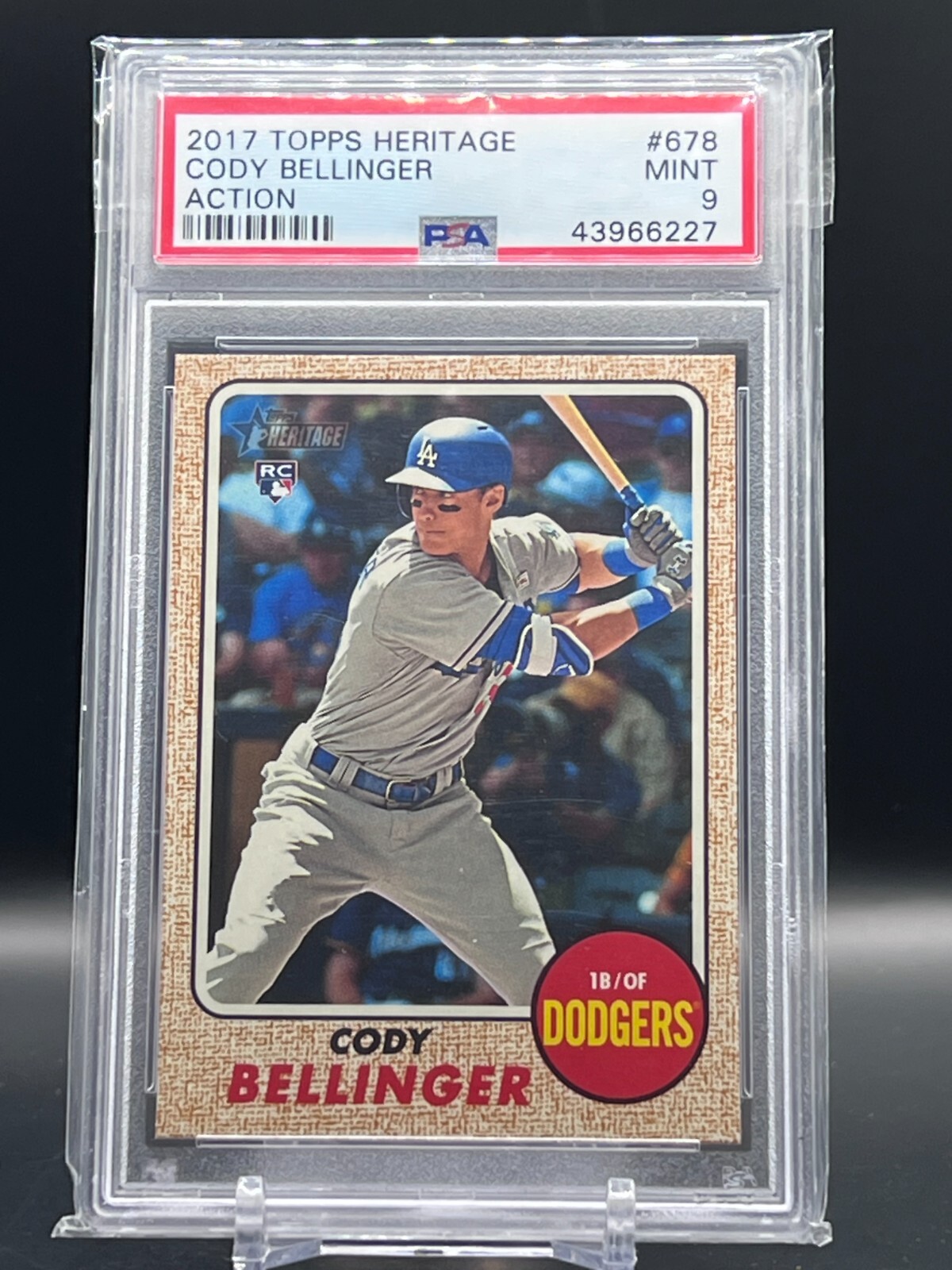 Cody Bellinger 2017 Topps Heritage Action SP Rookie #678 PSA 9 Image Variation