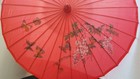 Chinese Umbrella 32" MINT Red FLORAL Nylon & Wood Pretty Fun Design — photo 2