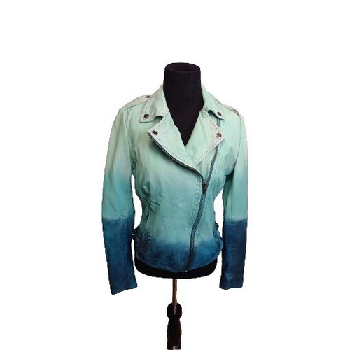 Muubaa W XSS Fornas Dip Dyed Ombre Leather Biker Jacket Ocean Blue