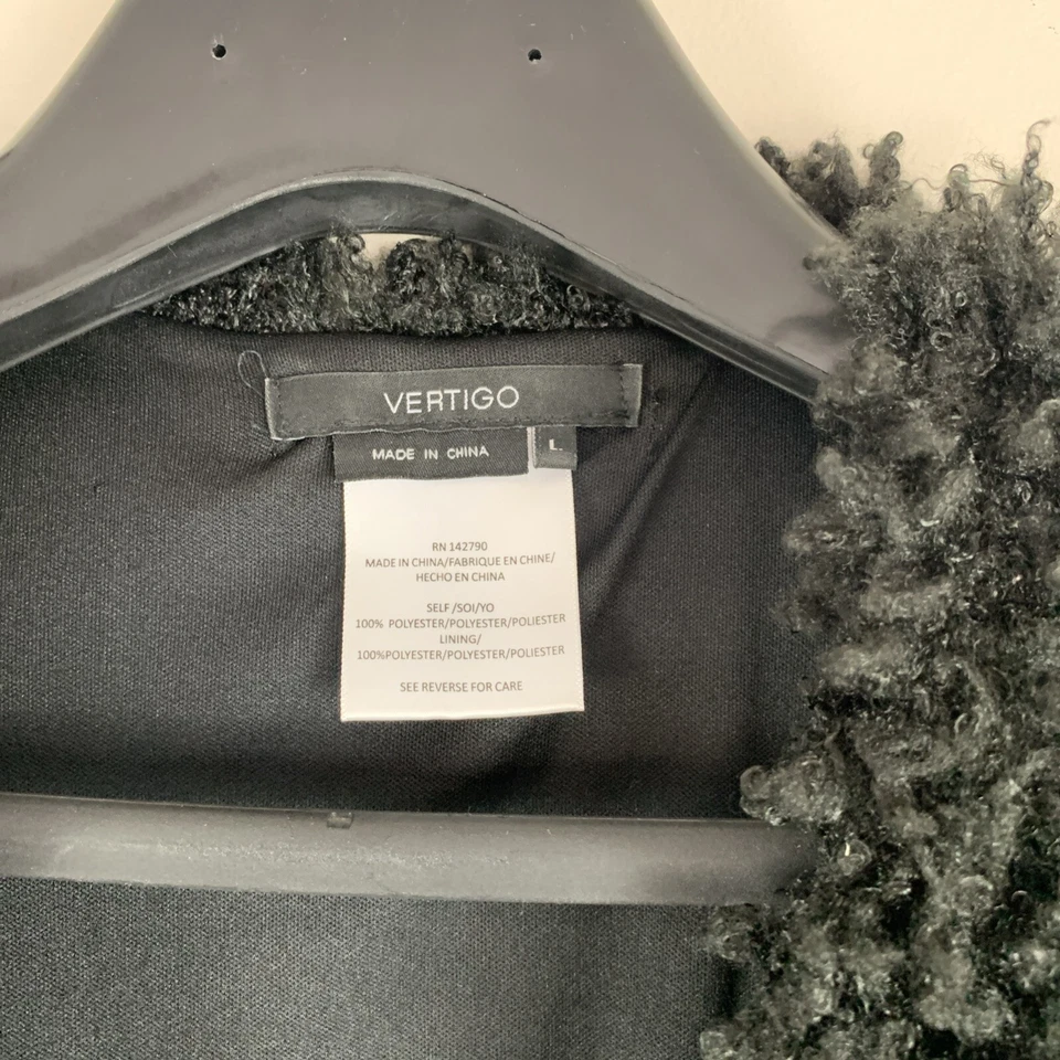 womens Vertigo Plushy Fuzzy Open Front Cardigan Jacket hook L party black XCLNT - Image 3 of 4